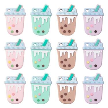Imagem de DanLingJewelry 10 peças de contas focais de silicone com bolhas aleatórias, contas de garrafa de bebidas, berloques, boba, leite, chá, contas de silicone para caneta, fabricação de joias
