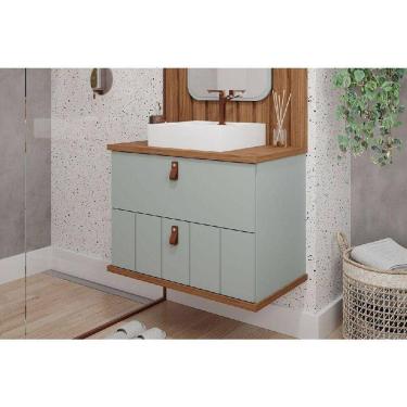 Imagem de Gabinete De Banheiro Balcão Milano 1 Porta E 1 Gaveta C-cuba 80cm Pistache-freijo - Mgm