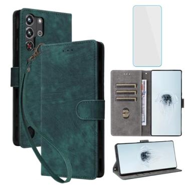 Imagem de IUQXU Capa carteira ZTE Nubia Red Magic 10 Pro/10 Pro+/10s Pro com protetor de tela [bloqueio RFID] Capa de celular de couro feminina e masculina para RedMagic 10 Pro Plus RedMagic10s Pro Verde