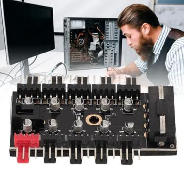 Imagem de PC Hub Ventilador Chassi, 10 Porta 12v 4 Pinos Ventilador CPU Cubro Ventilador Resfriamento PWM Com Cabo PWM 40 Cm, Cubo Controlador Ventilador Resfriamento da CPU para Placa mãe