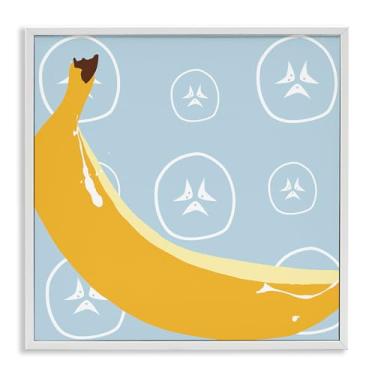 Imagem de Stupell Industries Design de arte de parede giclée emoldurado branco banana fruta brilhante por Daniela Santiago, 17 x 17