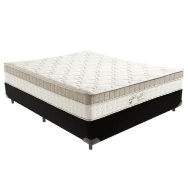 Imagem de Cama Box Casal Preto + Colchão King Best Bege Molas Ensacadas Anjos
