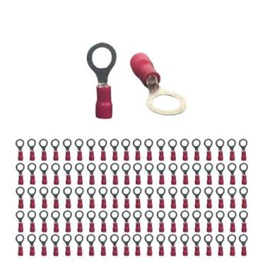 Imagem de Kit 100 Terminal Olhal Pré-isolado Vermelho 0,5mm A 1,5mm M6 100 Pçs -