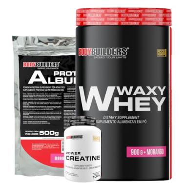 Imagem de Kit Waxy Whey Morango 900g + Power Creatina 100g + Albumin 500g - Bodybuilders