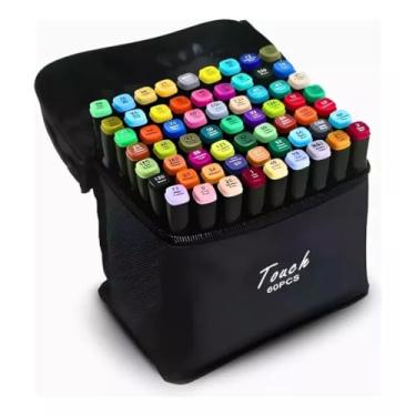 Imagem de Conjunto De Canetas Canetinhas Marcador Texto Permanente Ponta Dupla 60 Cores