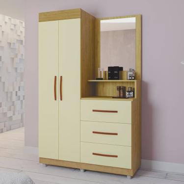 Imagem de Guarda Roupa Onix 2 Portas 3 Gavetas com Espelho Mel Perola - Primus