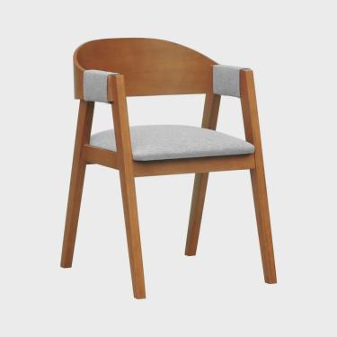 Imagem de Cadeira Miami Madeira Maciça Encosto Anatômico Curvo Assento Estofado Linho