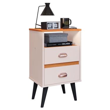 Imagem de Mesa de Cabeceira Pequena Mesinha Com Gavetas Moderna Nicho Organizador Retrô Canto Quarto Classic New - Off White/Cinamomo - rpm