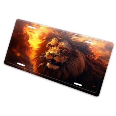 Imagem de Linda capa de placa de licença com padrão criativo de leão juba dourada - etiqueta de carro artística de alumínio, à prova de ferrugem, design exclusivo - 15 x 30 cm