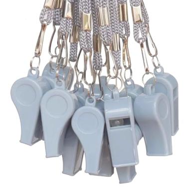 Imagem de DYBADYSA 20 peças de plástico cinza apitos altos com cordão para árbitros treinadores basquete futebol esporte treinamento jogo evento salva-vidas sobrevivência emergência diversão escola crianças