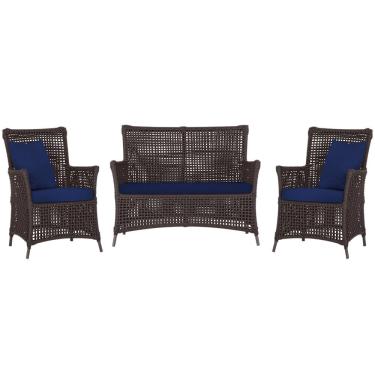 Imagem de Jogo Sofá e 2 Poltronas de Área Igapó Alumínio Pintura Marrom Corda Náutica Estofado 10 Trama