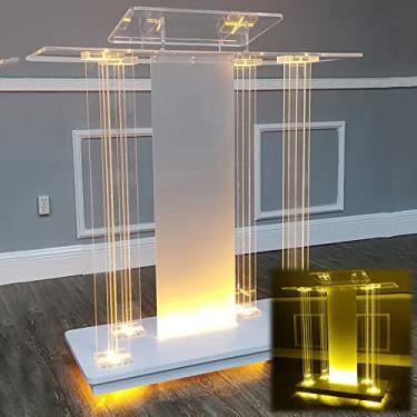 Imagem de WUHUQN Luxuoso pódio acrílico grande mesa rolante púlpito canto pódio pódio transparente púlpitos para igrejas, pódio de igreja com ampla superfície de leitura elevada para conferência escolar Spee
