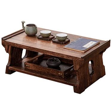 Imagem de Mesa antiga com pernas dobráveis mesa de chá no chão mini móveis de piquenique portáteis mesa baixa multifuncional para pequeno-almoço bandeja para servir escrever trabalhar estudar