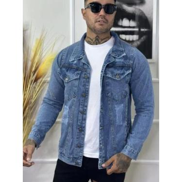 Imagem de Jaqueta Homem Jeans Masculina Casual Lavagem Escura com Puído - NS NAN