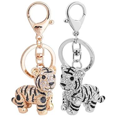 Imagem de Chaveiro Reizteko bonito Tigre de cristal com pingente de bolsa de strass, Branco