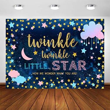 Imagem de COMOPHOTO Twinkle Twinkle Little Star Gênero Revelar Cenário 7 x 5ft Rosa Azul Nuvem Brilho Lua Pequena Estrela Decorações Fundo Menino ou Menina Gênero Revelar Suprimentos Foto Booth Cenários