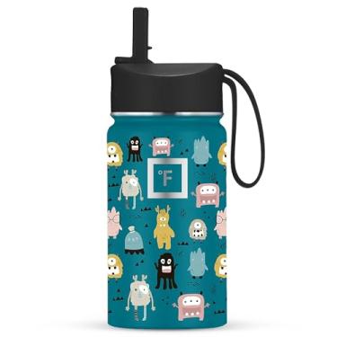 Imagem de IRON °FLASK Garrafa de água infantil - tampa de palha, 20 adesivos de nome, aço inoxidável isolado a vácuo, copo de viagem de parede dupla, caneca térmica - Monsters Crew, 400 ml