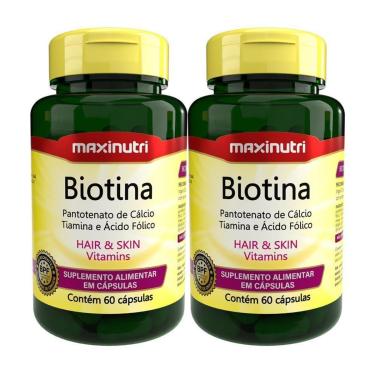 Imagem de Kit 02 Biotina Cabelo Unhas Vitaminas + Acido Fólico 60 Caps-Unissex