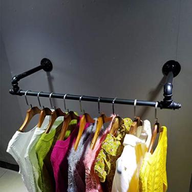 Imagem de CUTPOIY Rack de roupas estilo industrial rack de vestuário montado na parede rack de exibição de roupas comerciais para casa, acabamento em ferro (tamanho: 80 x 30 cm) (120 x 30 cm)