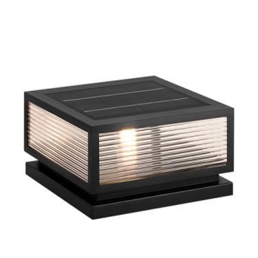 Imagem de CUTPOIY Tampas de poste de luz solar para uso externo com base de montagem no cais, lanterna de pilar externa, controle remoto, tampas de coluna alimentadas por energia solar, luzes à prova d'água