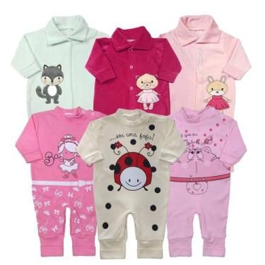 Imagem de Kit Macacão Bebê 6 Pças Em Plush E Suedine Enxoval Quentinho - Koala B