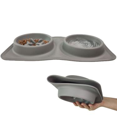 Imagem de Comedouro Bebedouro Silicone 2 Em 1 Cachorro Pet Gato Animais Raçao Comida Hidrataçao Agua Passeio