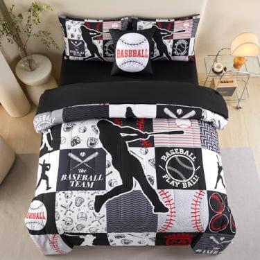 Imagem de ASKOTU Jogo de cama casal com 6 peças, para meninos, beisebol, esportes, edredom com lençol