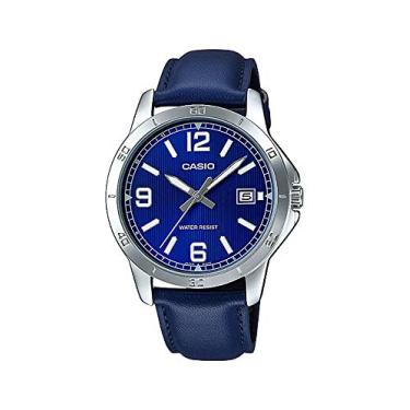 Imagem de Casio MTP-V004L-2B Relógio masculino padrão de couro azul com mostrador azul, Azul