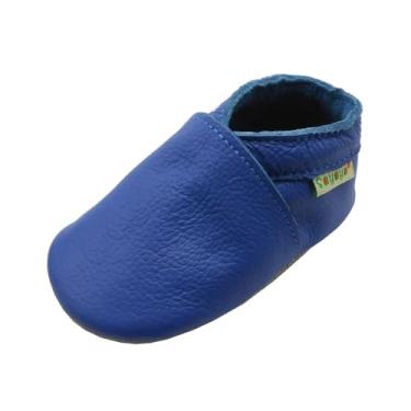 Imagem de Sapato infantil SAYOYO de couro para bebês com sola macia Prewalkers cinza escuro, Azul, 2-3 Years Toddler