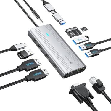 Imagem de PHIXERO Estação de ancoragem USB 12 em 1 monitor triplo para Mac M1/M2, dock Displaylink com 2 HDMI e 1 VGA, 3 USB 3.0 e 1 USB 2.0, porta SD/TF, Ethernet, áudio, compatível com Thunderbolt, Windows e