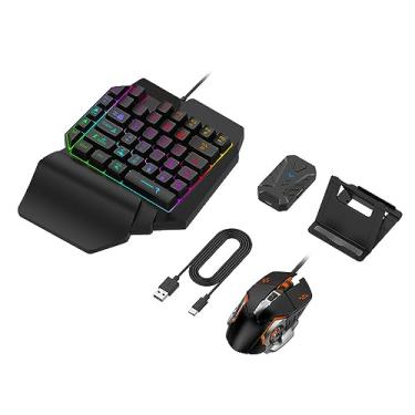 Imagem de Zunate Combo de jogos móveis 4 em 1, conversor de teclado e mouse para jogos, meio teclado mecânico com descanso de pulso com suporte ajustável para telefone para Android iOS
