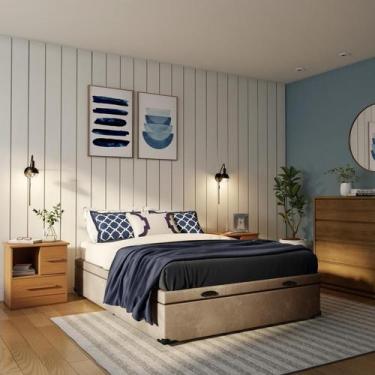 Imagem de Base para Cama Box Casal Maci com Baú Suede (47x138x188) Bege - Mobly