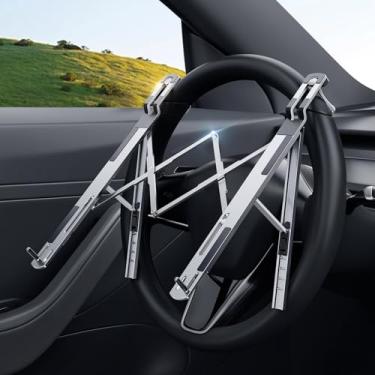 Imagem de Suporte de laptop de volante de carro ajustável, suporte dobrável para laptop para carro, suporte de notebook de metal para carro | Suporte de leitura de carro | Suporte para tablet de carro