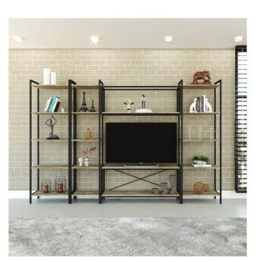 Imagem de Conjunto Rack Para Tv Até 50 Polegadas Estante 5 Prateleiras Estilo Industrial Active Yescasa Carvalho