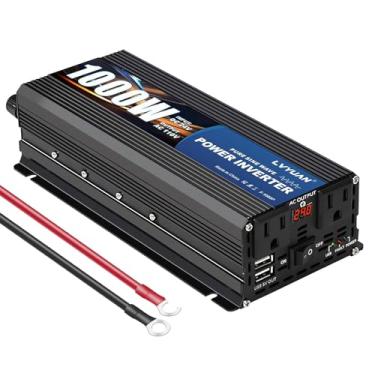 Imagem de LVYUAN Inversor De Onda Senoidal Pura 1000 Watts, Conversor 24 V Para 110 V/120 Cc/Ca Com Soquetes Duplos, Portas Usb, Display Led Adaptador Carro Rv Doméstico E Externo