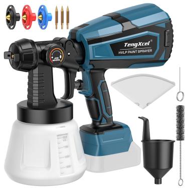 Imagem de TengXcel Pulverizador De Tinta Sem Fio Para Makita, Bateria Íons Lítio 18 V Lxt, Pistola Pulverização 200 W Com Motor Escovas, 3 Bicos Cobre E Recipiente 1000 Ml, Pintura Tetos, Cercas Paredes (Sem