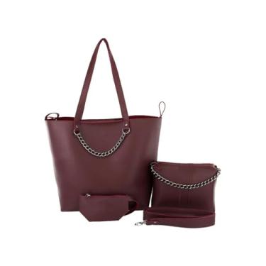 Imagem de Kit Bolsa Feminina Transversal Sacola Necessaire (Bordo)