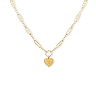 Imagem de PopTopping Colar de ouro A-Z com inicial de coração com pingente de coração colar gargantilha para mulheres meninas aniversário dia dos namorados presente de dia das mães, Zinco, Sem Pedra Preciosa