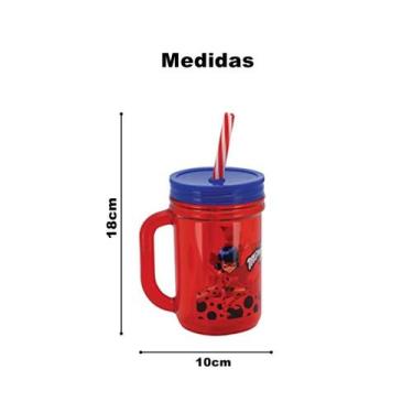 Imagem de Copo Com Canudo Happy Miraculous Ladybug Vermelho 450ml Yazi - Napoles