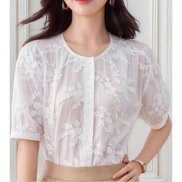 Imagem de N1229-Camisa Blusa Social Feminina Rendada Delicada Floral Ag2801 - Xu