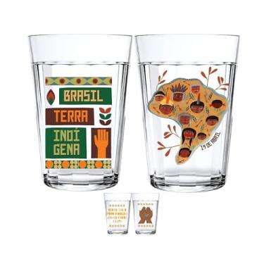Imagem de 2 Copos Americanos Temáticos Personalizados Força Povos Indigenas 190ML Presente Decorativo Criativo Arte Pronta Acabamento Verniz Não Desbota (Brasil terra indigena)