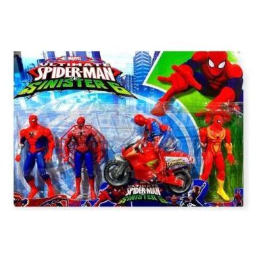 Imagem de Cartelado 4 Bonecos Homem Aranha Herói  C/ Moto - Toys
