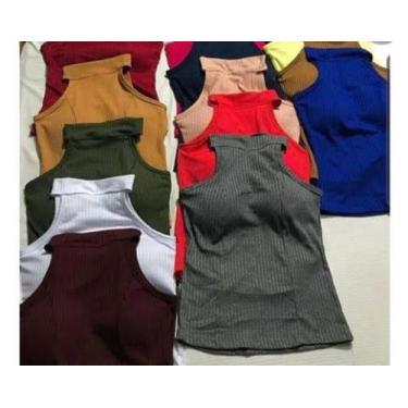 Imagem de Blusa feminina malha canelada gola alta manga cavada com bojo - moda f