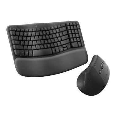 Imagem de Kit Mouse sem fio Logitech Lift com Design Ergonômico Grafite + Teclado Ergonômico sem fio Logitech Wave Keys Grafite