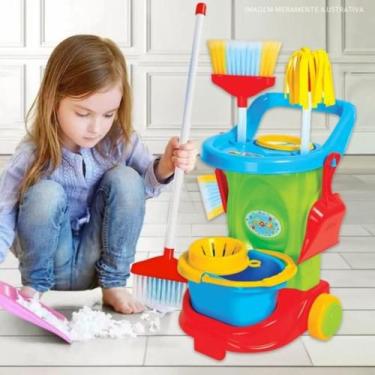 Imagem de Carrinho Limpeza Infantil Brinquedo Cleaning Trolley Colorido Presente