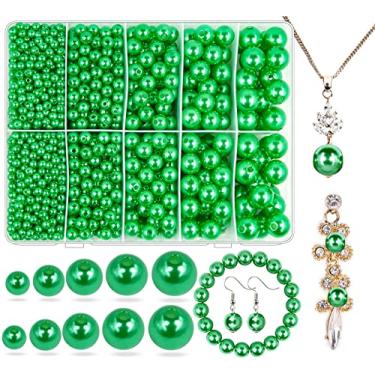 Imagem de Miçangas de pérola verde para fazer joias, 1750 peças Grassy Green Pearl Craft Bead com furo 4 mm 6 mm 8 mm 10 mm 12 mm Miçanga espaçadora solta para colar pulseira brincos anel gargantilha decoração de vestido de casamento (verde)