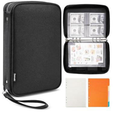 Imagem de Zannaki A5 Fichário com zíper com bolsos para fichário, divisórias, papel de reposição, caderno de fichário recarregável com 6 anéis, para agenda pessoal, dinheiro, orçamento, álbum de fotos,