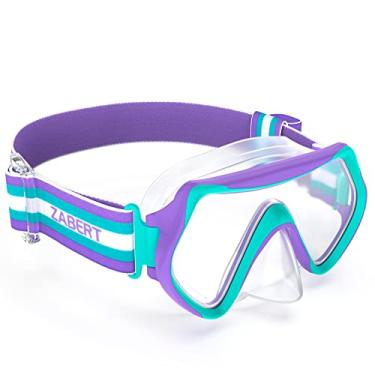 Imagem de ZABERT Máscara De Natação Infantil Para Meninas, Óculos De Proteção Nasal Com Tira De Tecido - Máscara De Mergulho Com Snorkel E Snorkel - Idade 0-5 Azul-Petróleo Roxo