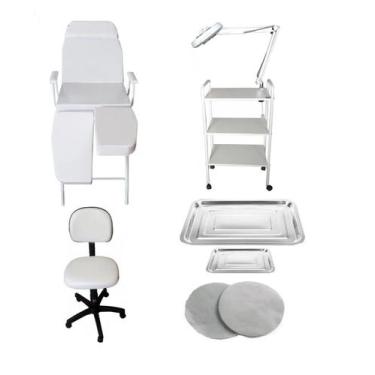 Imagem de Kit Podologia Cadeira Mocho Luminária Exaustor Carrinho Bandejas Filtr