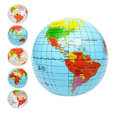Imagem de ArtCreativity Conjunto De 6 Bolas Infláveis Com Globo Terrestre, Estampadas Em Azul E Transparente - Mapa Terrestre Colorido, Bola Praia 16" Para Piscina, Brinquedos Divertidos Verão Crianças, Apren